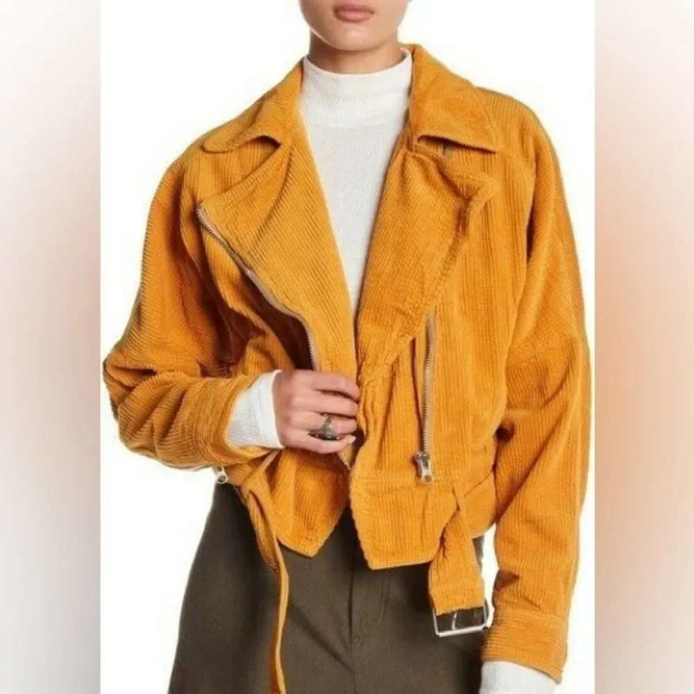 Free People Yellow Corduroy Slouchy Dolman Moto Jacket XS
